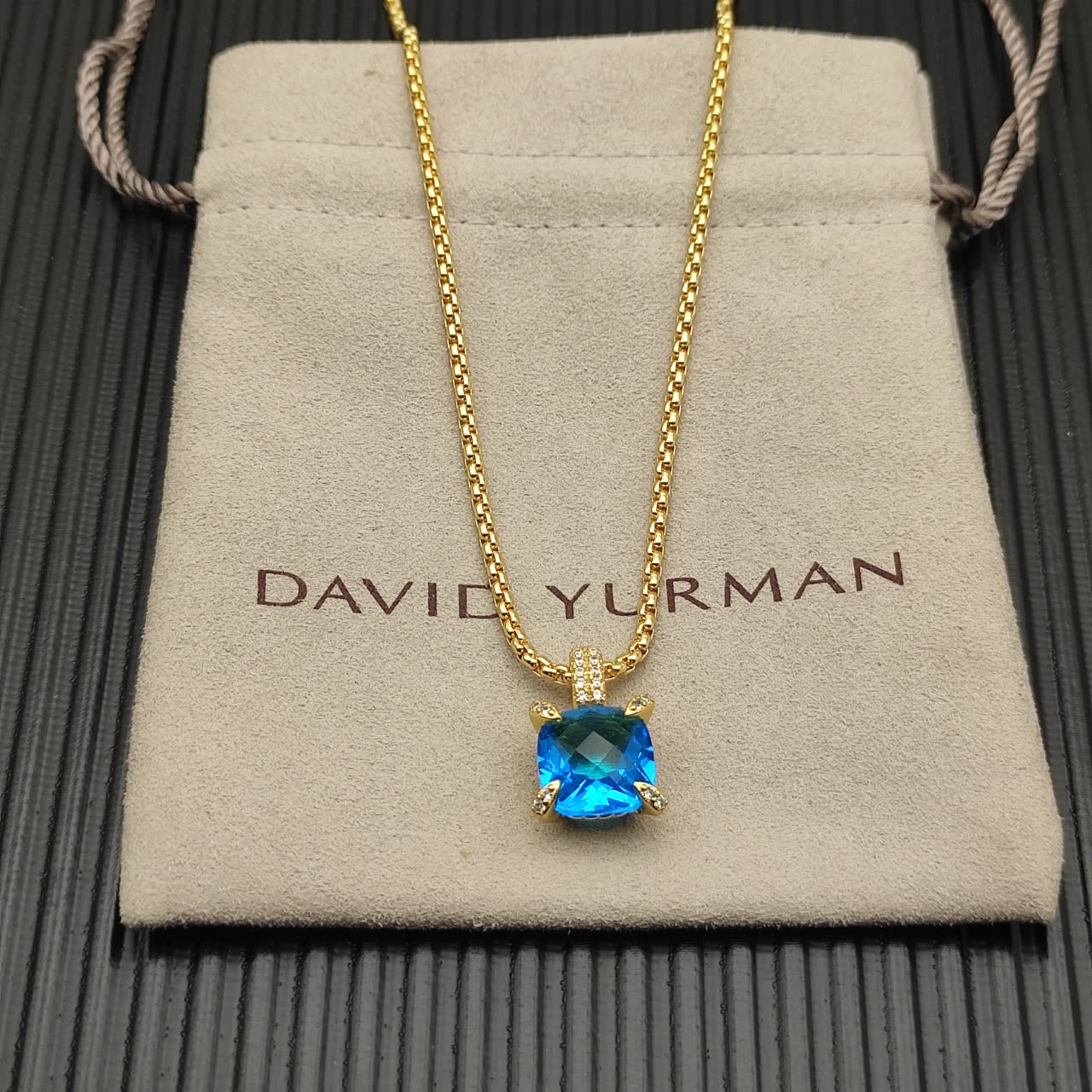 David Yurman Blue Topaz Cable Collectibles Pendant Necklace